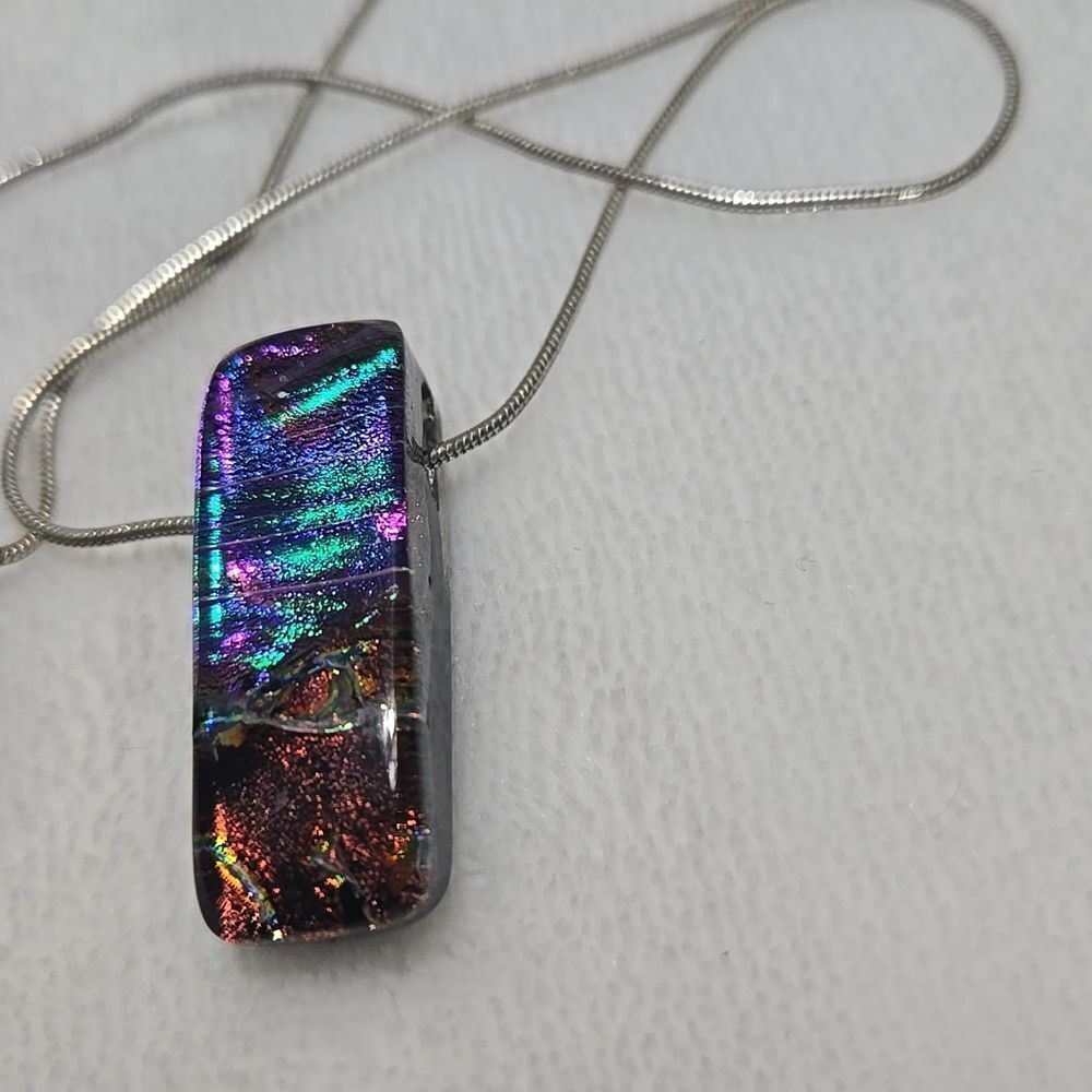 Dichroic Glass Pendant On Sterling Silver Necklace